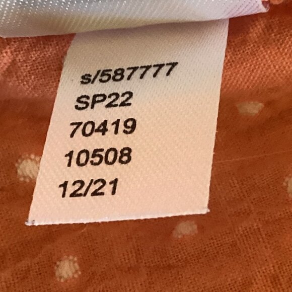 LOFT Cotton Textured-Swiss Dot Peasant Blouse Sz L Coral 36P - Picture 8 of 8